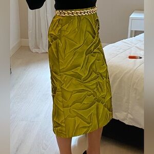 Dries Van Noten Lime Satin-Jacquard skirt